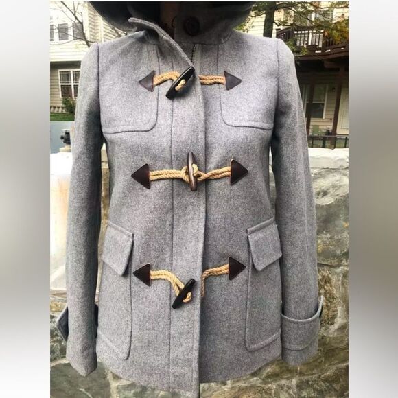 J. Crew Classic Toggle Duffle Italian Melton Wool Peacoat Winter Jacket Grey 4 - Picture 10 of 14